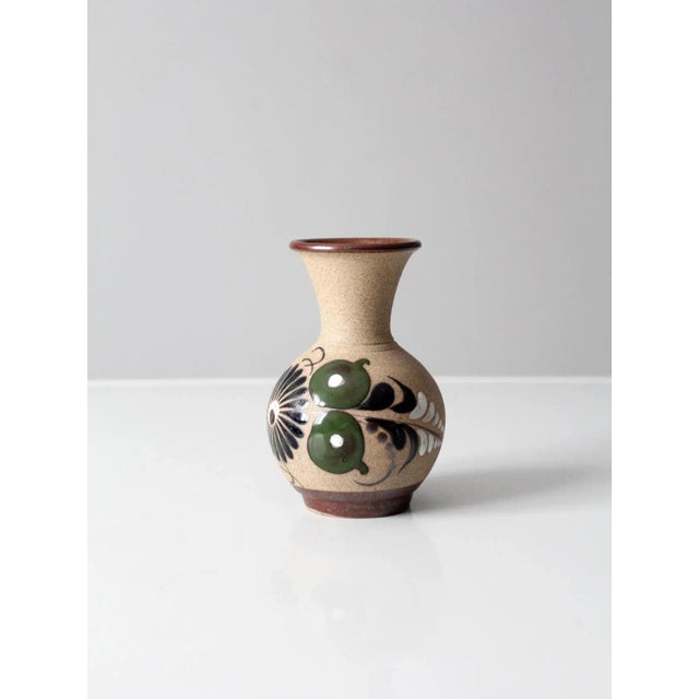 Mid-century Tonalá pottery vase, handcrafted Mexican ceramic signed by artist Tecat. The piece features a hand-painted...