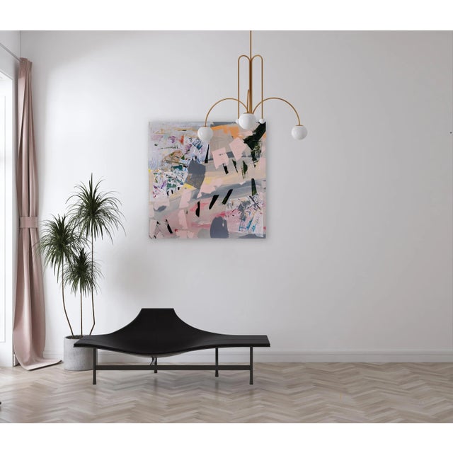 Acrylic and collage on gallery wrapped canvas, completed in 2021 by Seattle artist Jessalin Beutler (b. 1982). Three...