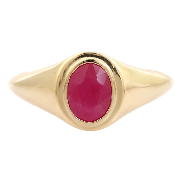 14k Gold Vintage Style Ruby Art Deco Signet Ring Size 5 For Sale