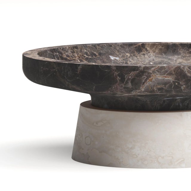 Ivan Colominas Modern Centerpiece in Travertine and Marble, Designer Ivan Colominas For Sale - Image 4 of 6