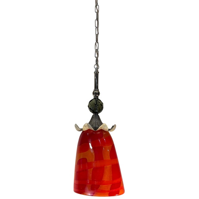 Late 20th Century Murano Orange Red Abstract Flower Bud Pendant Light For Sale - Image 11 of 18