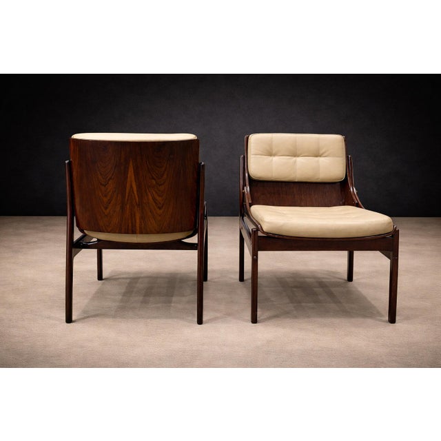 Brazilian Modern Set of Five Rosewood & Leather Dining Chairs, Jorge Zalszupin, Brazil, 1960s For Sale - Image 10 of 14