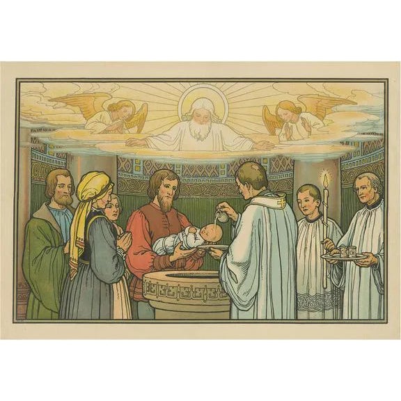 Philipp Schumacher, Religious Illustration of the Seven Sacraments, Baptism, 1913, Print For Sale