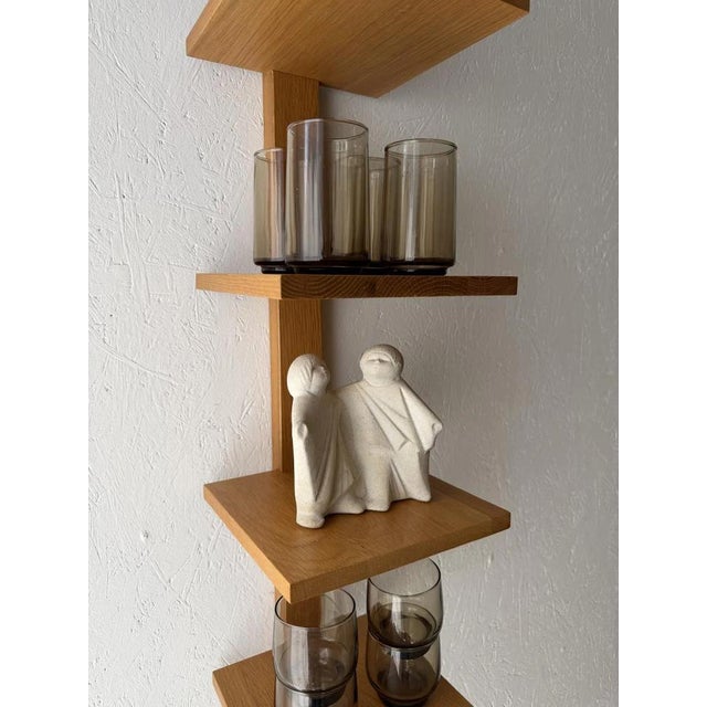 Mid Century Solid Oak Asymmetrical Wall Rack For Sale - Image 4 of 10