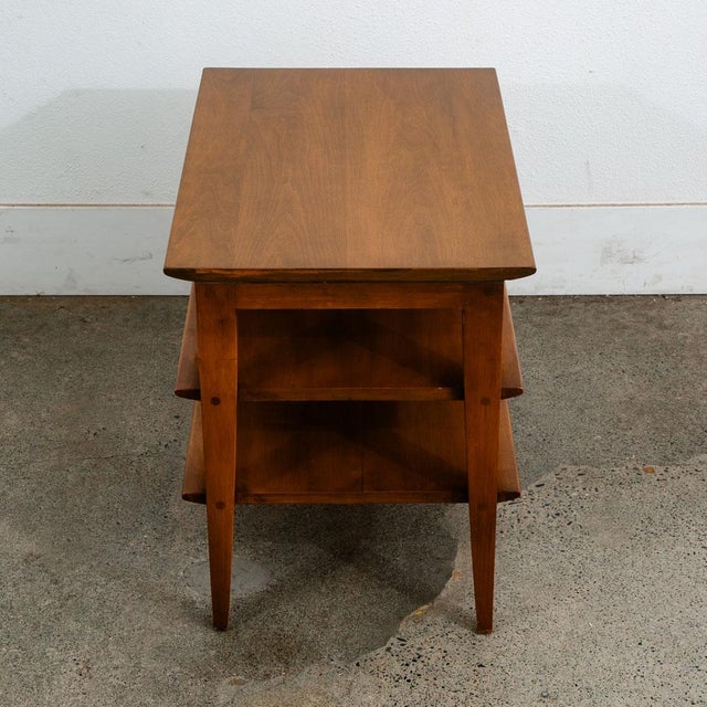 1960s Mid Century Modern Table Solid Wood End Side Nightstand 3 Tier Vintage Rectangular For Sale - Image 9 of 12