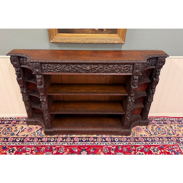 Antique French Renaissance Revival Style Carved Bookcase Bookshelf Oak c.1890s For Sale - Image 14 of 18