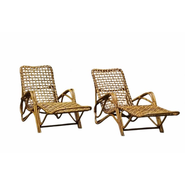 Woven Rattan and Bamboo Chaise Longues attributed to Tito Agnoli, Italy, 1960s, Set of 2 For Sale - Image 9 of 9