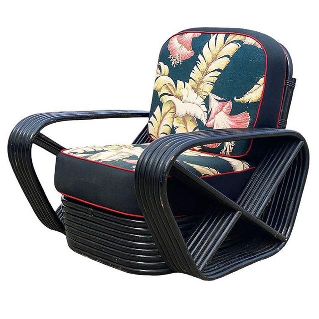 1950s Restored Black Frankl Style 6-Strand Square Pretzel Rattan Sofa Lounge Chair Set For Sale - Image 13 of 18