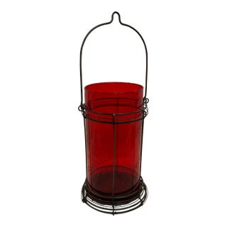 Hanging Lantern With Red Glass Hurricane Shade For Sale