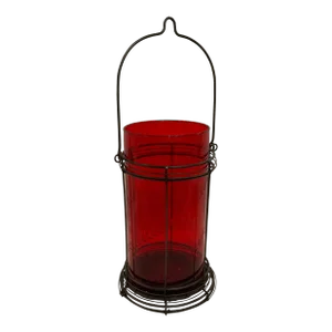Hanging Lantern With Red Glass Hurricane Shade