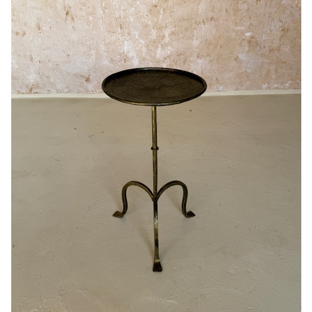 2020s Spanish Hand-Forged Iron Drinks Table With Hammered Top and Gold Patina For Sale - Image 5 of 13
