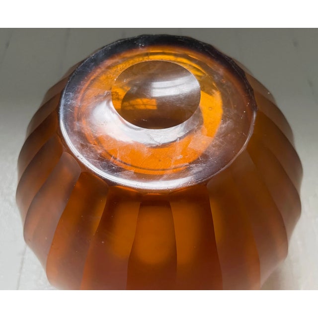 French Art Deco Amber Glass Faceted Rose Bowl Vase For Sale - Image 11 of 13