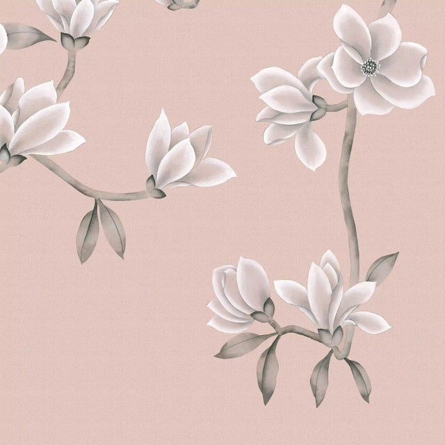 Chinese 36" * H100"/Panel * 5ps, Pale Pink Magnolia Wallpaepr, Magnolia‌ Wallpaper Mural, 5 Panels For Sale - Image 3 of 5