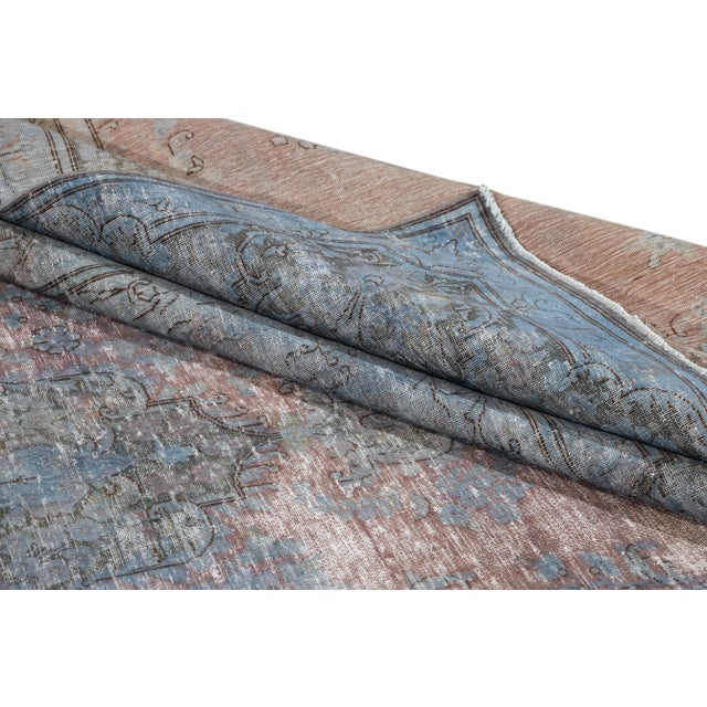 Textile 1960s Vintage Persian Distressed Handmade Medallion Blue Wool Rug For Sale - Image 7 of 10