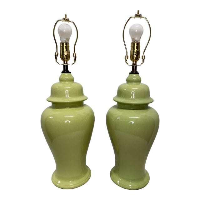 1970s Lemongrass Ginger Jar Table Lamps - a Pair For Sale