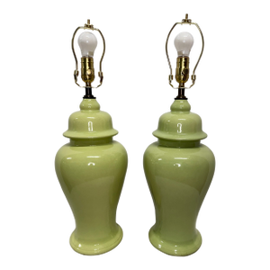 1970s Lemongrass Ginger Jar Table Lamps - a Pair