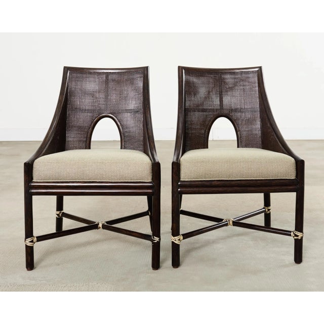 Contemporary Set of Ten Barbara Barry for McGuire Caned Dining Armchairs For Sale - Image 3 of 18