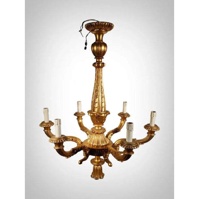 Gold Italian Gilt Wood Chandelier, 1950s For Sale - Image 8 of 13