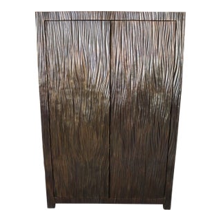 Exceptional 66” Robert Kuo Limited Edition Signed Hand-Repoussé "Pleats" Copper Armoire For Sale