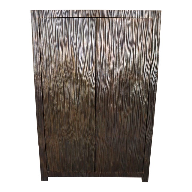 Exceptional 66” Robert Kuo Limited Edition Signed Hand-Repoussé "Pleats" Copper Armoire For Sale