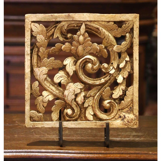 18th Century Italian Gilt Iron Plaque With Foliate Scrolls on Custom Stand For Sale - Image 4 of 7