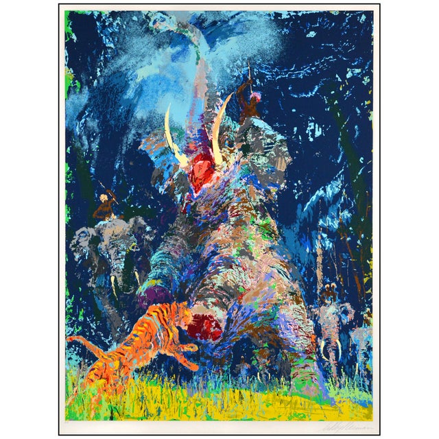 The artwork here, "Shikar", is a wonderful depiction of a herd of elephants fending off a tiger, created with meticulous...