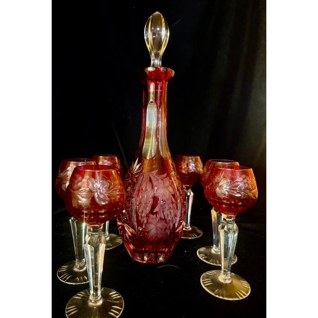 Mid 20th Century Small Nachtmann Traube Cranberry Brandy Decanter Set - 7 pcs For Sale - Image 5 of 12