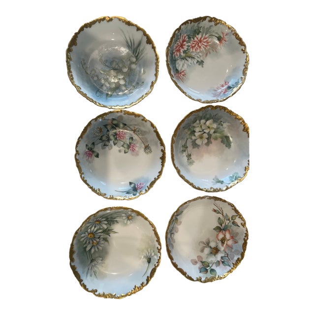 Set of Six Antique Dessert Plates by T&V For Sale