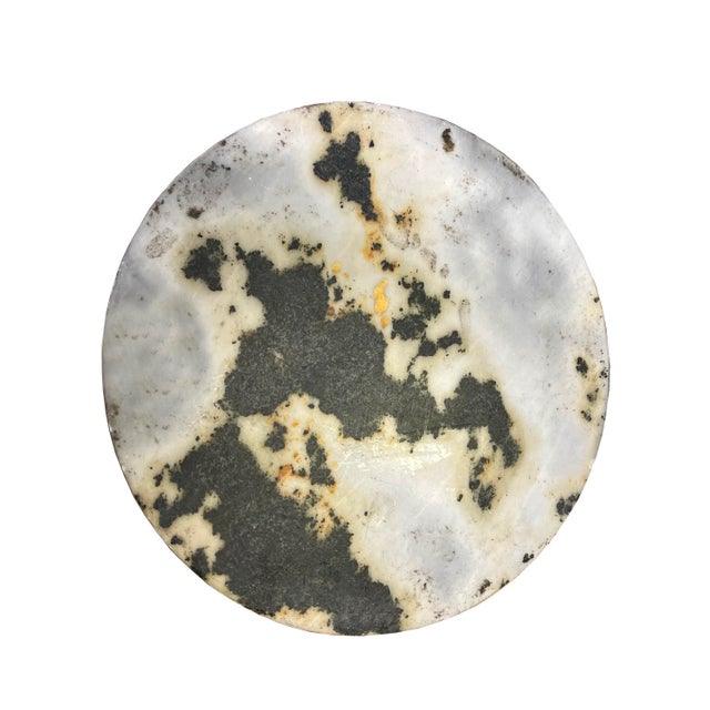 Rustic Chinese Natural Dream Stone Round White Fengshui Plaque Display For Sale - Image 3 of 6
