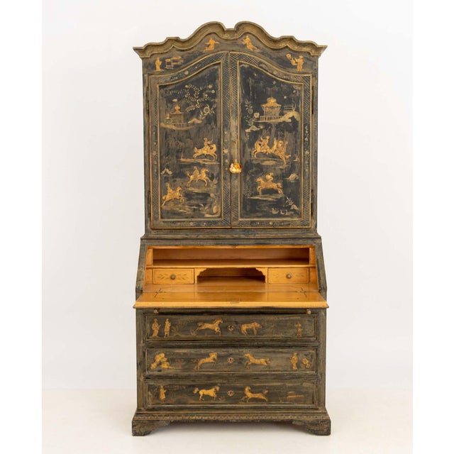 Chinoiserie Green Painted and Ebonized Secretary For Sale In New York - Image 6 of 15