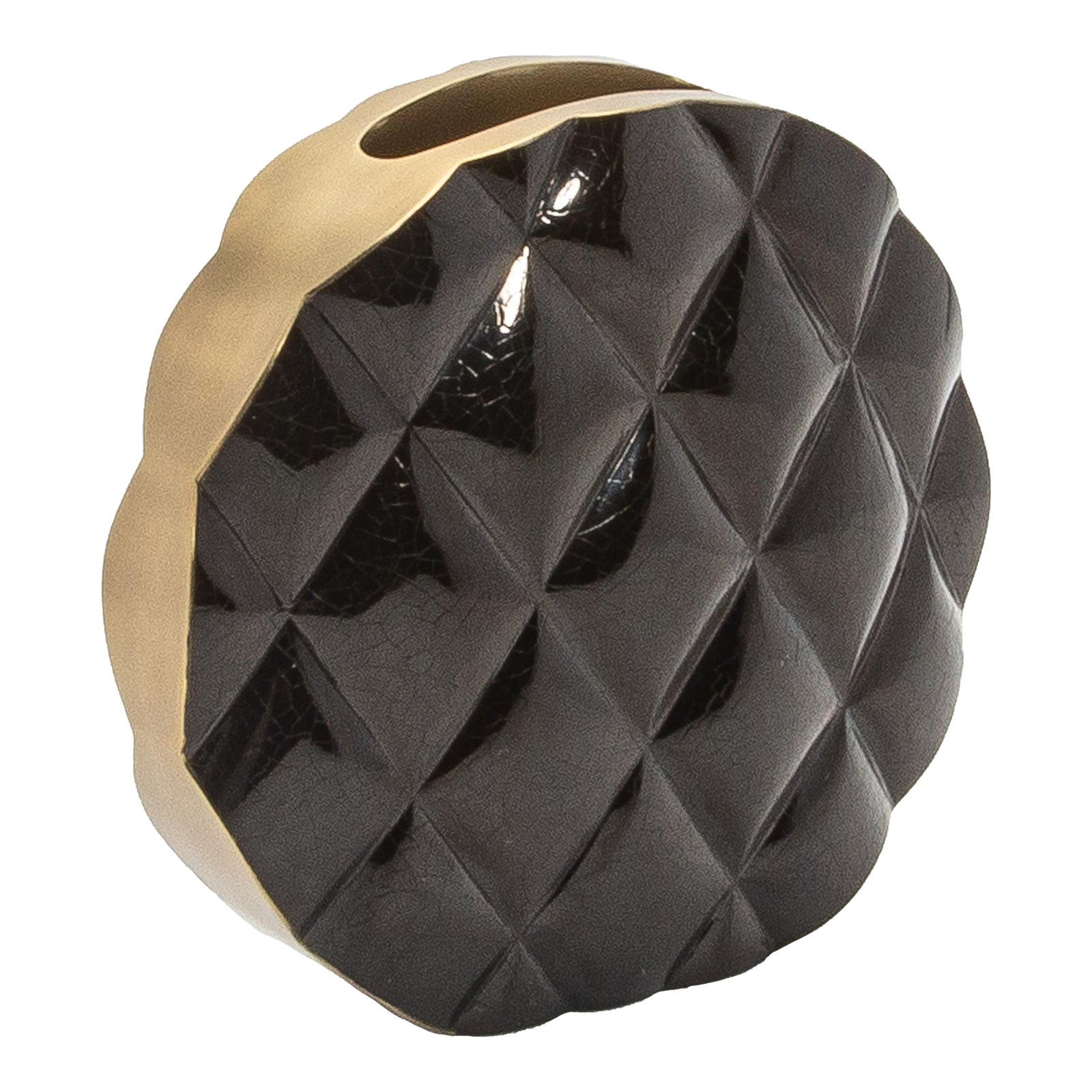 Modern Quilted Vase in Black Shell With Brass Details by Kifu Paris