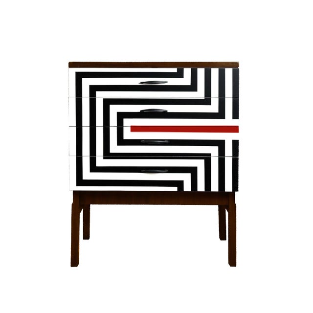 Black Polish Chest of Drawers with Op Art Motif, 1970s For Sale - Image 8 of 8