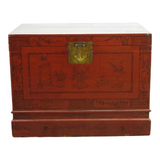 1900s Red Antique Trunk For Sale