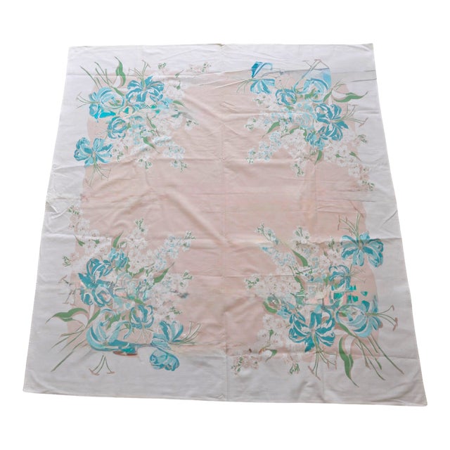Vintage Cotton Printed Tablecloth For Sale