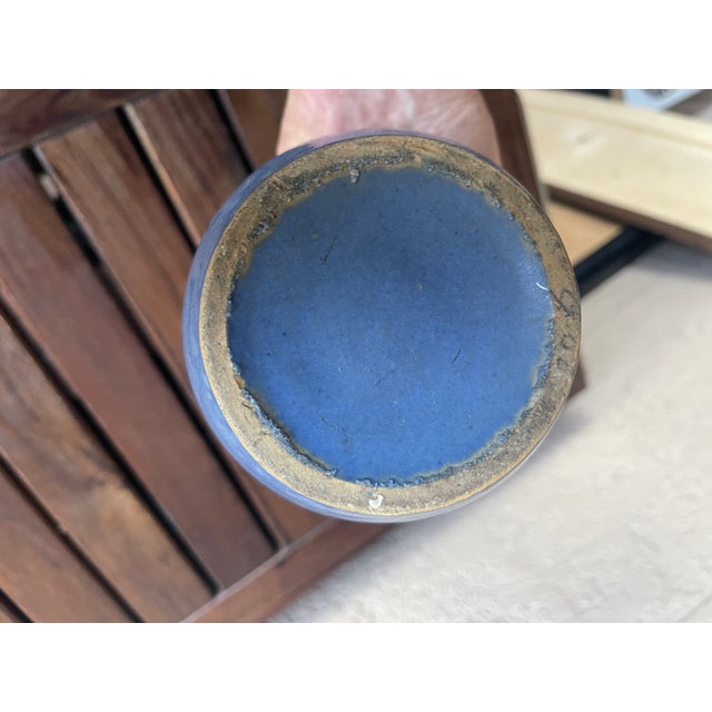 1920s Folk Art Pottery Brush McCoy Vellum Blue Glaze Vase For Sale - Image 5 of 5