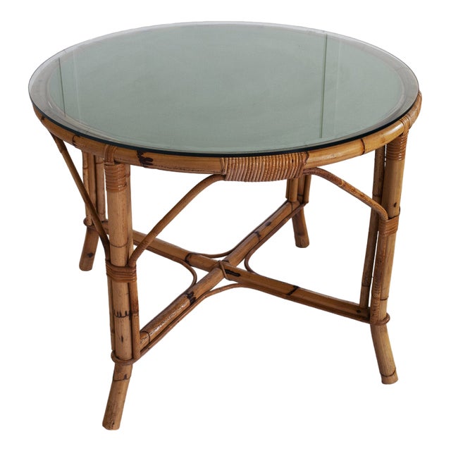Italian Bamboo Table with Glass Top, 1960s For Sale