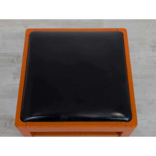 Vintage Orange Pouf in Black Faux Leather, 1950s For Sale - Image 9 of 12