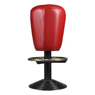 Cast Iron Stool with Red Leatherette Seat, Italy, 1970s For Sale