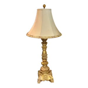 1970s Rococo Gold Large Table Lamp With Custom Silk Shade
