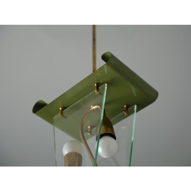 Mid-Century Modern Mid-Century Modern Italian Pendant Lamp in Brass and Green Lacquered Metal, 1950s For Sale - Image 3 of 9