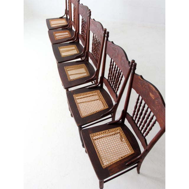 Wood Antique Press Back Dining Chairs Set of 4 For Sale - Image 7 of 16