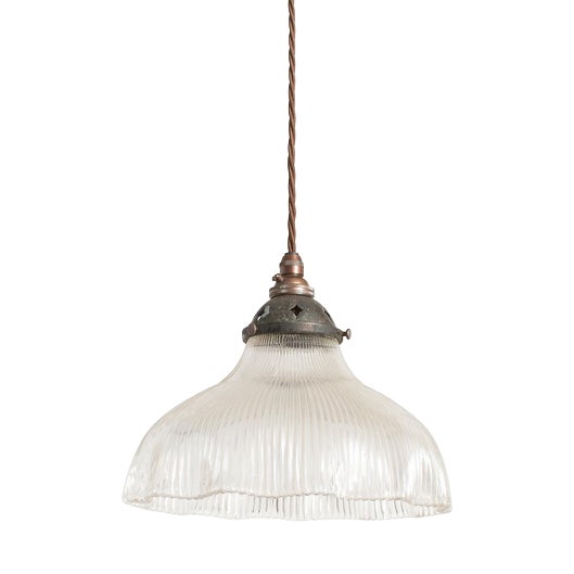 Antique Reclaimed Glass Pendant Light from Holophane, 1940s For Sale
