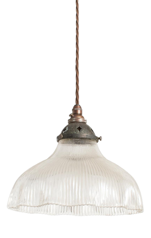 Antique Reclaimed Glass Pendant Light from Holophane, 1940s
