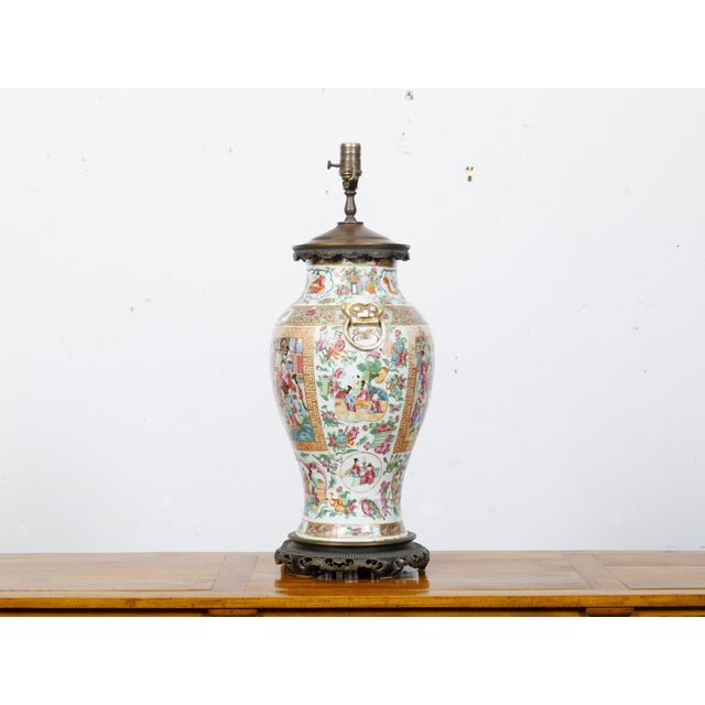 Early 19th Century Early 19th Century Chinese Rose Medallion Canton Baluster Vase circa 1800 Mounted as a Table Lamp For Sale - Image 5 of 12