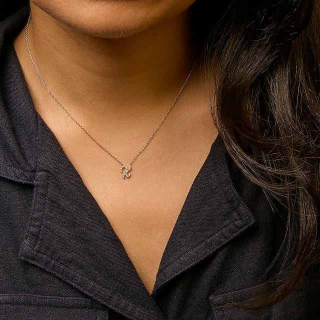 10K Yellow Gold Diamond Accent "X" Initial Script Style Pendant Necklace For Sale - Image 4 of 5