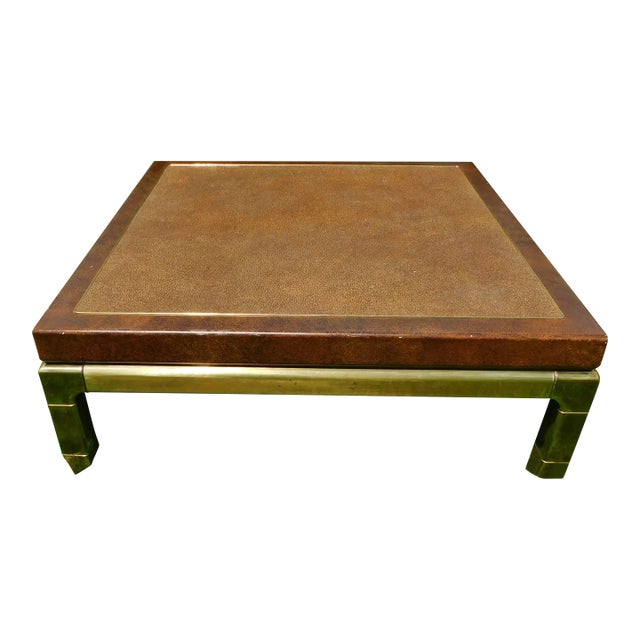 Large Vintage Solid Brass & Leather Top Square Coffee Table Chairish