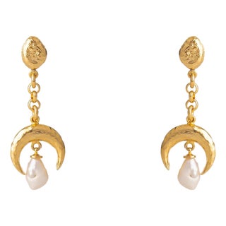 Mystic Moonlight Pearl Gold Earrings, A Pair For Sale