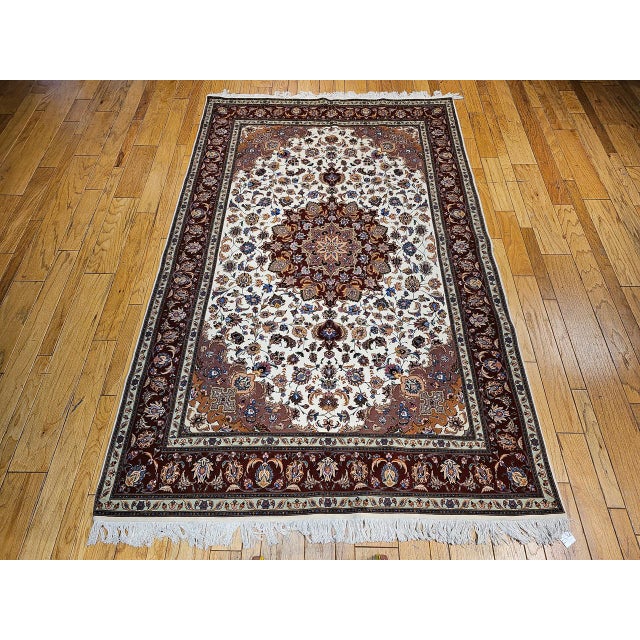 Fine Persian Tabriz Shirfar Rug, Hand-Knotted Wool & Silk, Floral Pattern, Ivory & Chocolate, 7x10 For Sale - Image 9 of 18
