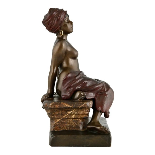 1900 - 1909 Art Nouveau Metal Sculpture of Seated Girl by Emmanuel Villanis, 1900 For Sale - Image 5 of 11