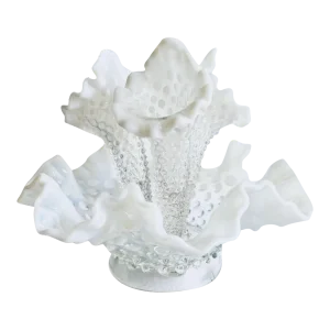 White Opaline Blown Glass Epergne Vase With Hobnail Design, C. 1950's
